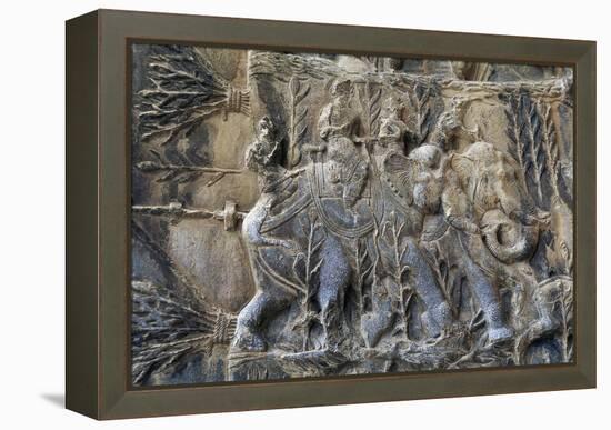 Bas-Reliefs with Hunting Scenes with Elephants, Caves of Taq-E Bustan, Iran, Sasanian Civilization-null-Framed Premier Image Canvas