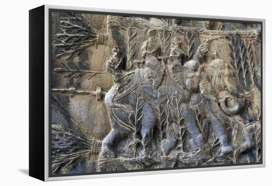 Bas-Reliefs with Hunting Scenes with Elephants, Caves of Taq-E Bustan, Iran, Sasanian Civilization-null-Framed Premier Image Canvas