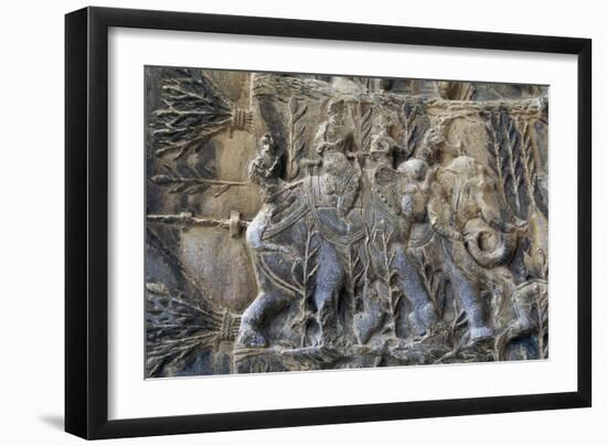 Bas-Reliefs with Hunting Scenes with Elephants, Caves of Taq-E Bustan, Iran, Sasanian Civilization-null-Framed Giclee Print