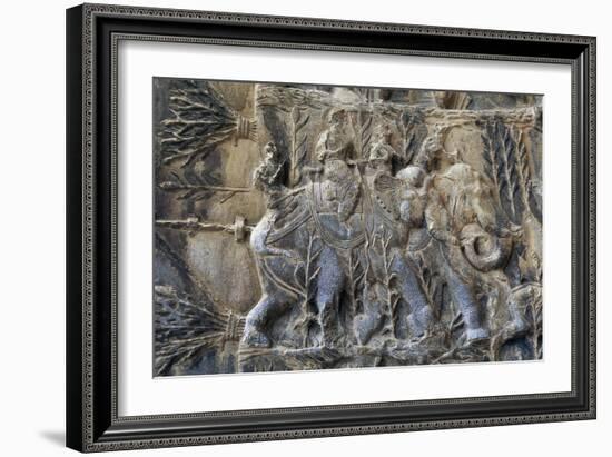 Bas-Reliefs with Hunting Scenes with Elephants, Caves of Taq-E Bustan, Iran, Sasanian Civilization-null-Framed Giclee Print