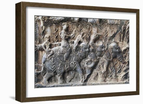 Bas-Reliefs with Hunting Scenes with Elephants, Caves of Taq-E Bustan, Iran, Sasanian Civilization-null-Framed Giclee Print