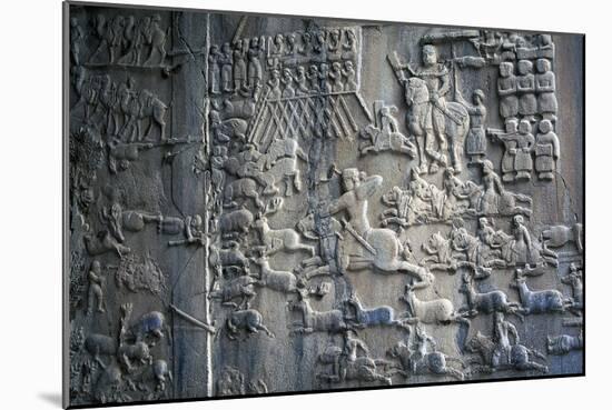Bas-Reliefs with Scenes of Deer and Wild Boar Hunting in Caves of Taq-E Bustan, Iran-null-Mounted Giclee Print