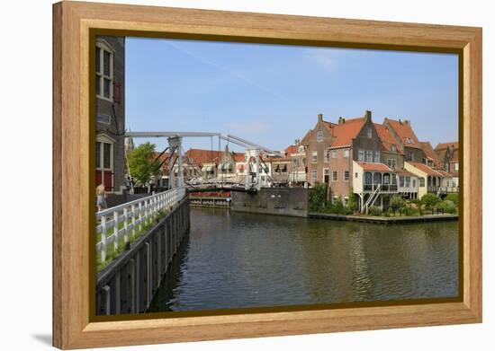 Bascule Bridge (Draw Bridge) and Houses in the Port of Enkhuizen, North Holland, Netherlands-Peter Richardson-Framed Premier Image Canvas