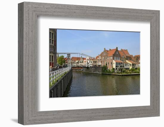 Bascule Bridge (Draw Bridge) and Houses in the Port of Enkhuizen, North Holland, Netherlands-Peter Richardson-Framed Photographic Print