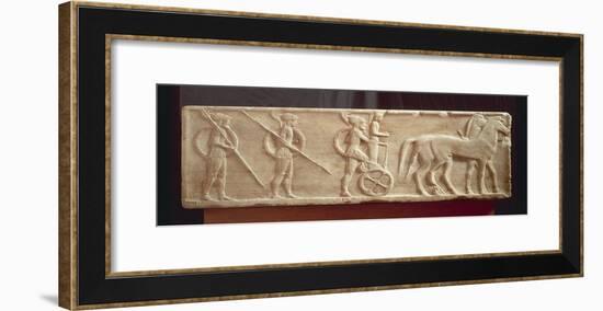 Base of Kouros with Relief Depicting Procession with Hoplites-null-Framed Giclee Print