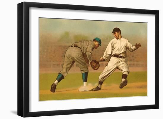 Base Runner Tagging Up-null-Framed Art Print