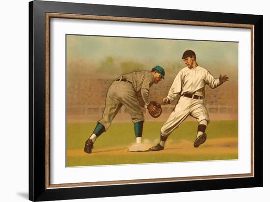 Base Runner Tagging Up-null-Framed Art Print