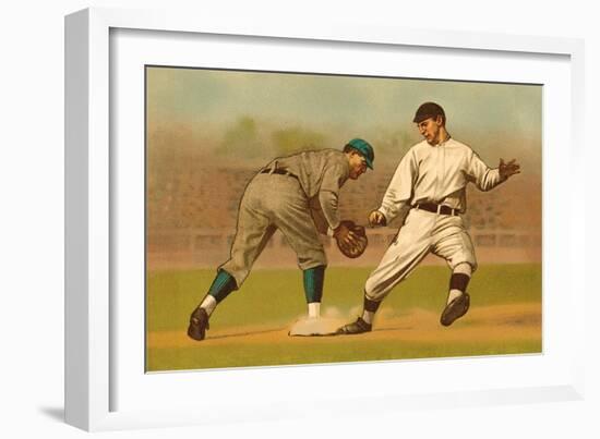 Base Runner Tagging Up-null-Framed Art Print