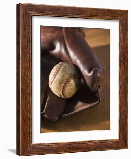 Baseball and Old Mitt-Tom Grill-Framed Photographic Print