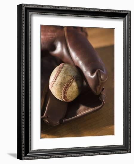 Baseball and Old Mitt-Tom Grill-Framed Photographic Print