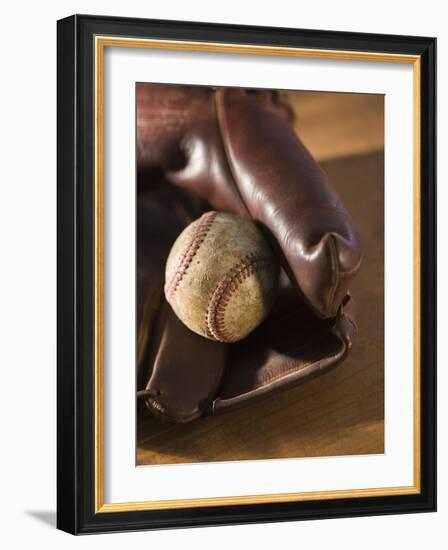 Baseball and Old Mitt-Tom Grill-Framed Photographic Print