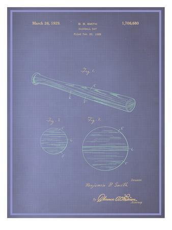 'Baseball Bat Blueprint' Art Print | Art.com