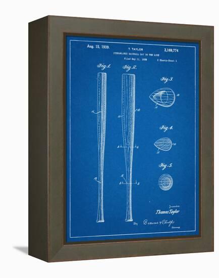 Baseball Bat Patent 1938-null-Framed Stretched Canvas