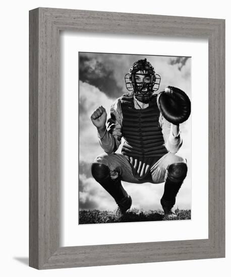 Baseball Catcher Awaiting the Ball-Bettmann-Framed Photographic Print