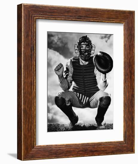 Baseball Catcher Awaiting the Ball-Bettmann-Framed Photographic Print