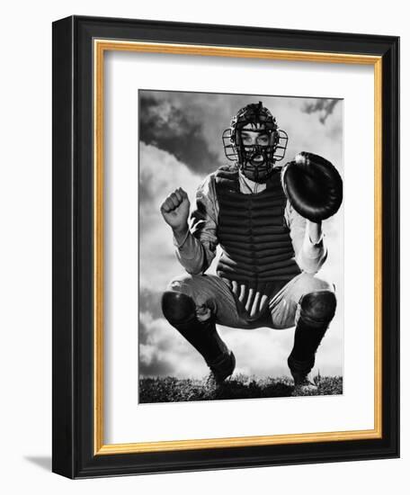 Baseball Catcher Awaiting the Ball-Bettmann-Framed Photographic Print