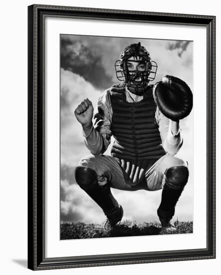 Baseball Catcher Awaiting the Ball-Bettmann-Framed Photographic Print