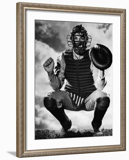 Baseball Catcher Awaiting the Ball-Bettmann-Framed Photographic Print