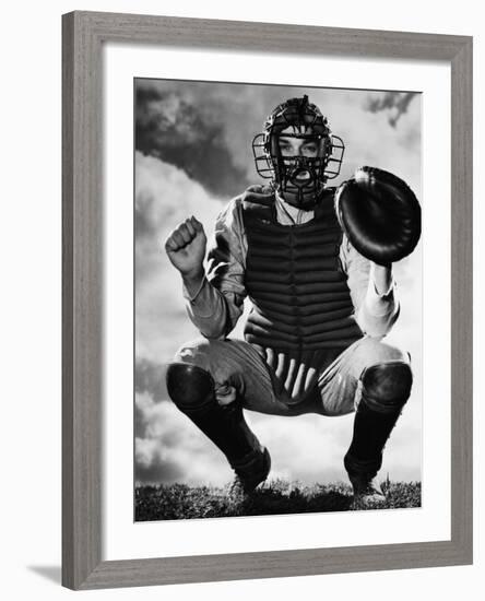 Baseball Catcher Awaiting the Ball-Bettmann-Framed Photographic Print