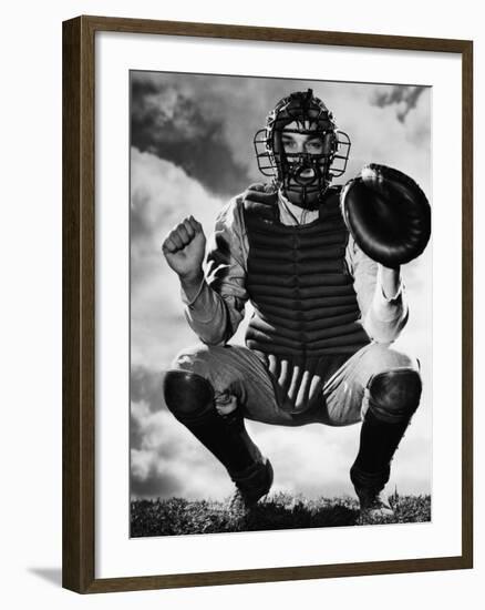 Baseball Catcher Awaiting the Ball-Bettmann-Framed Photographic Print