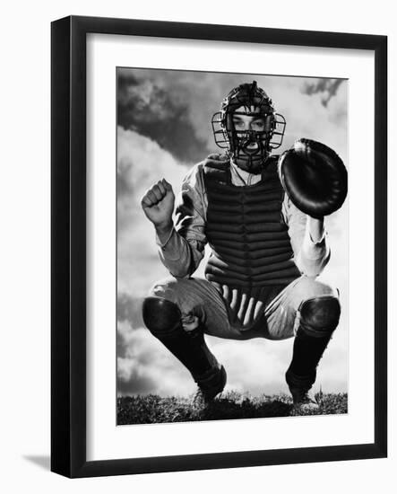 Baseball Catcher Awaiting the Ball-Bettmann-Framed Photographic Print