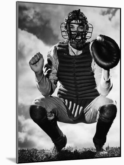 Baseball Catcher Awaiting the Ball-Bettmann-Mounted Photographic Print
