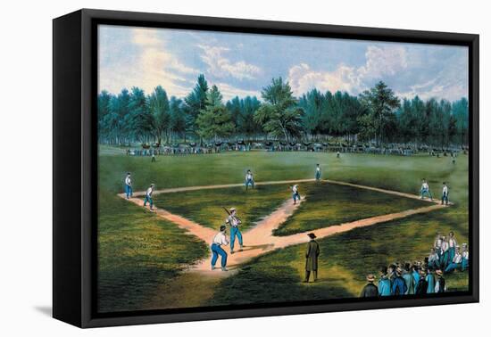 Baseball Diamond-Currier & Ives-Framed Stretched Canvas