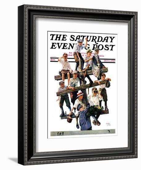 "Baseball Fans," Saturday Evening Post Cover, October 1, 1927-Eugene Iverd-Framed Giclee Print