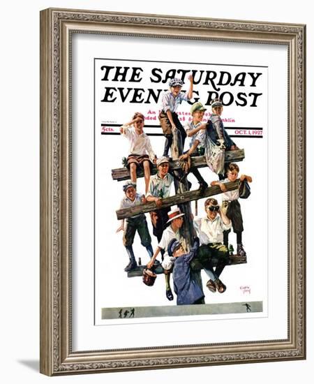 "Baseball Fans," Saturday Evening Post Cover, October 1, 1927-Eugene Iverd-Framed Giclee Print