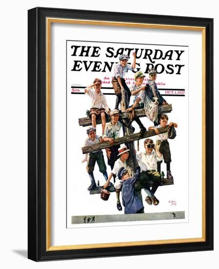 "Baseball Fans," Saturday Evening Post Cover, October 1, 1927-Eugene Iverd-Framed Giclee Print