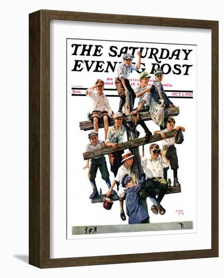 "Baseball Fans," Saturday Evening Post Cover, October 1, 1927-Eugene Iverd-Framed Giclee Print