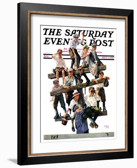 "Baseball Fans," Saturday Evening Post Cover, October 1, 1927-Eugene Iverd-Framed Giclee Print