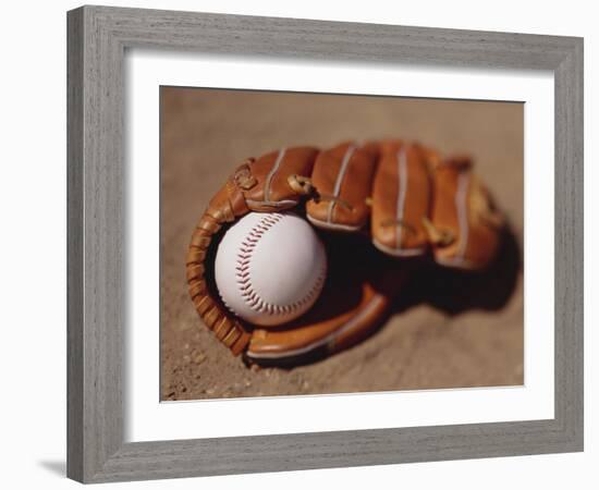 Baseball in Glove-Chris Trotman-Framed Photographic Print