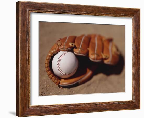 Baseball in Glove-Chris Trotman-Framed Photographic Print
