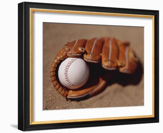 Baseball in Glove-Chris Trotman-Framed Photographic Print