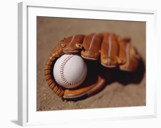 Baseball in Glove-Chris Trotman-Framed Photographic Print