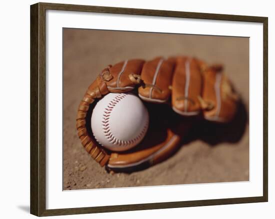 Baseball in Glove-Chris Trotman-Framed Photographic Print