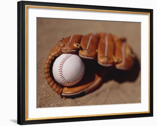 Baseball in Glove-Chris Trotman-Framed Photographic Print