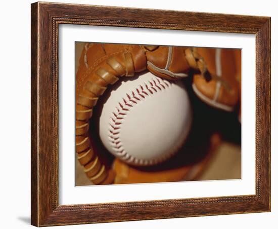 Baseball in Glove-Chris Trotman-Framed Photographic Print