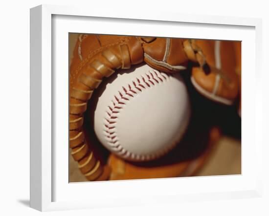 Baseball in Glove-Chris Trotman-Framed Photographic Print