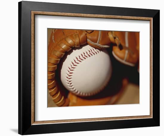 Baseball in Glove-Chris Trotman-Framed Photographic Print