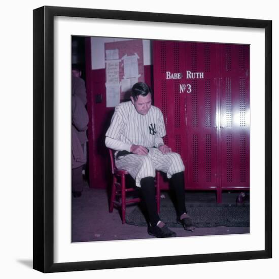 Baseball Player Babe Ruth in Uniform at Yankee Stadium-Ralph Morse-Framed Premium Photographic Print