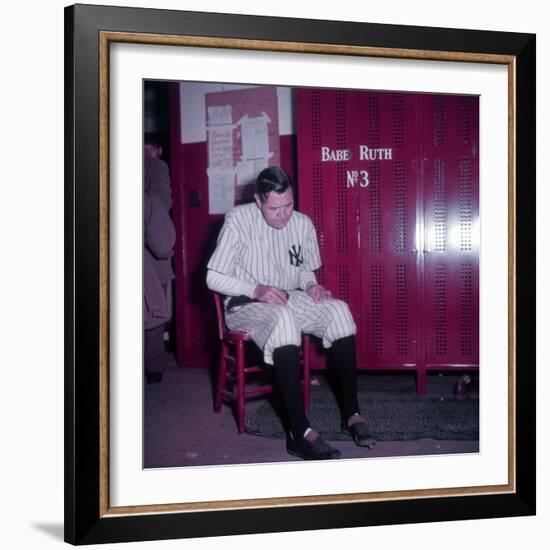 Baseball Player Babe Ruth in Uniform at Yankee Stadium-Ralph Morse-Framed Premium Photographic Print
