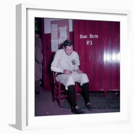 Baseball Player Babe Ruth in Uniform at Yankee Stadium-Ralph Morse-Framed Premium Photographic Print