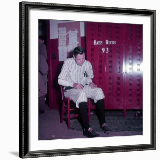 Baseball Player Babe Ruth in Uniform at Yankee Stadium-Ralph Morse-Framed Premium Photographic Print