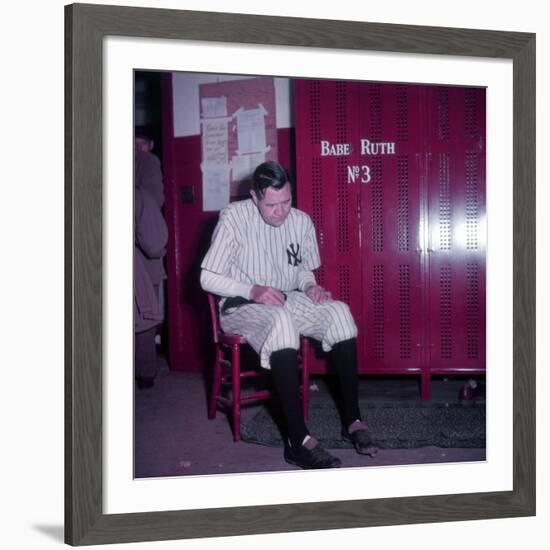 Baseball Player Babe Ruth in Uniform at Yankee Stadium-Ralph Morse-Framed Premium Photographic Print