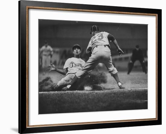 Baseball Player Chico Fernandez Sliding into Base-null-Framed Premium Photographic Print