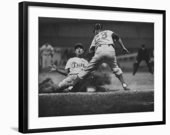 Baseball Player Chico Fernandez Sliding into Base--Framed Premium Photographic Print