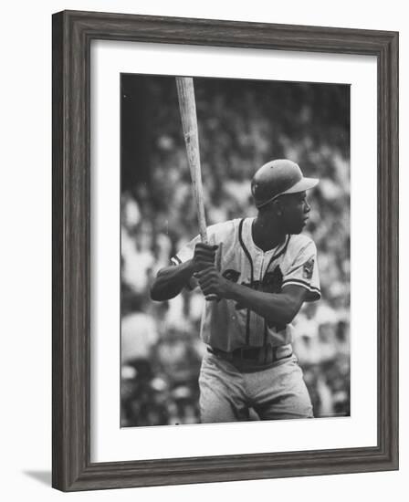 Baseball Player Hank Aaron Waiting for the Pitch-George Silk-Framed Premium Photographic Print