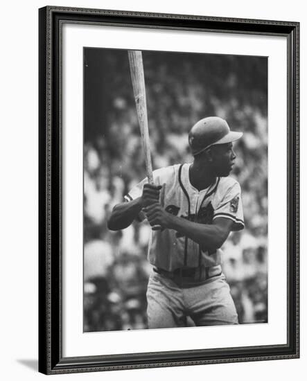 Baseball Player Hank Aaron Waiting for the Pitch-George Silk-Framed Premium Photographic Print